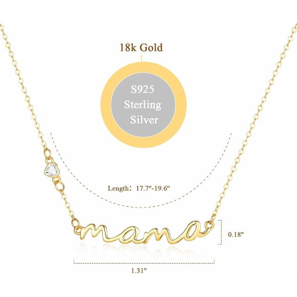Elegant 925 Sterling Silver Mama Necklace with Heart Shaped Cubic Zirconia - Picture 3 of 7